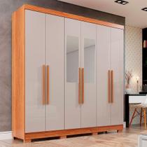 Guarda-roupa Casal 6 Portas Espelho 2 Gavetas Recife Sallêto Cinamomo Com Off White Guarda-roupa Casal 6 Portas Espelho 2 Gavetas Recife Sallêto Cinamomo Com Off White