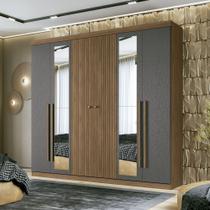 Guarda Roupa Casal 6 Portas Ripado Buriti com Espelhos Santos Andira Jatoba/Areia