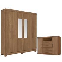 Guarda Roupa Casal 6 portas Toledo com espelho e Cômoda Havana Master Jatobá Acetinado - Santos Andirá
