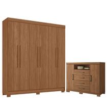 Guarda Roupa Casal 6 portas Toledo e Cômoda Havana Master com pés Jatobá Acetinado - Santos Andirá
