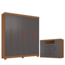 Guarda Roupa Casal 6 portas Toledo e Cômoda Havana Master Jatobá Grafite Acetinado - Santos Andirá