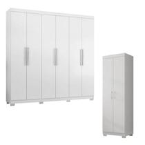 Guarda Roupa Casal 6000 e Armário Multiuso 6020 Branco com Pés Reto News Araplac