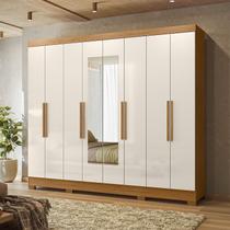 Guarda-Roupa Casal 8 Portas 4 Gavetas com Espelhos e Pés Diplomata Marrom/Freijó/Off Guarda-Roupa Casal 8 Portas 4 Gavetas com Espelhos e Pés Diplomata Marrom/Freijó/Off
