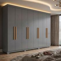 Guarda Roupa Casal 8 Portas 4 Gavetas com Pés Paris Espresso Móveis Cinza/Onix Guarda Roupa Casal 8 Portas 4 Gavetas com Pés Paris Espresso Móveis Cinza/Onix