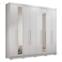 Guarda Roupa Casal 8 Portas 4 Gavetas Master New Com Espelho E Pés Branco Brilho - Santos Andirá