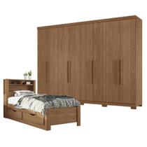 Guarda Roupa Casal 8 portas 4 gavetas Master New com pés e Cama Solteiro com gavetas Invicta Jatobá Acetinado - Santos Andirá