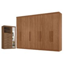 Guarda Roupa Casal 8 portas 4 gavetas Master New e Cômoda Marabá com espelho Jatobá Acetinado - Santos Andirá