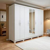 Guarda-Roupa Casal 8 Portas 6 Gavetas com Espelho e Pés MDF 236cm Serenata Branco Guarda-Roupa Casal 8 Portas 6 Gavetas com Espelho e Pés MDF 236cm Serenata Branco
