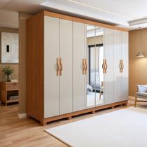 Guarda-Roupa Casal 8 Portas 6 Gavetas com Espelho e Pés MDF 236cm Serenata Marrom Amêndoa Clean/Off White Guarda-Roupa Casal 8 Portas 6 Gavetas com Espelho e Pés MDF 236cm Serenata Marrom Amêndoa Clean/Off White