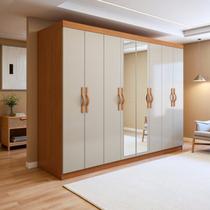 Guarda-Roupa Casal 8 Portas 6 Gavetas com Espelho MDF 236cm Serenata Marrom Amêndoa Clean/Off White Guarda-Roupa Casal 8 Portas 6 Gavetas com Espelho MDF 236cm Serenata Marrom Amêndoa Clean/Off White