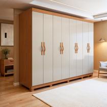 Guarda-Roupa Casal 8 Portas 6 Gavetas com Pés MDF 236cm Serenata Marrom Amêndoa Clean/Off White Guarda-Roupa Casal 8 Portas 6 Gavetas com Pés MDF 236cm Serenata Marrom Amêndoa Clean/Off White