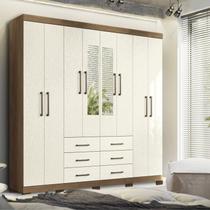 Guarda-Roupa Casal 8 Portas 6 Gavetas Liverpool com Espelhos e Pés Bege/Jatobá/Areia Guarda-Roupa Casal 8 Portas 6 Gavetas Liverpool com Espelhos e Pés Bege/Jatobá/Areia