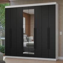 Guarda-Roupa Casal 8 Portas Batentes com Espelho Branco/Preto/Preto Netuno Madesa