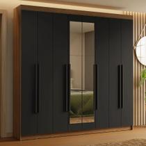 Guarda-Roupa Casal 8 Portas Batentes com Espelho Rustic/Preto/Preto Saturno Madesa Guarda-Roupa Casal 8 Portas Batentes com Espelho Rustic/Preto/Preto Saturno Madesa