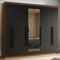 Guarda-Roupa Casal 8 Portas Batentes com Espelho Rustic/Preto/Preto Venus Madesa
