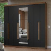Guarda-Roupa Casal 8 Portas Batentes com Espelho Rustic/Preto/Rustic Netuno Madesa Guarda-Roupa Casal 8 Portas Batentes com Espelho Rustic/Preto/Rustic Netuno Madesa