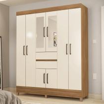 Guarda Roupa Casal 8 Portas Com Espelho e 2 Gavetas Paranaguá - Amêndola Touch/Off White Guarda Roupa Casal 8 Portas Com Espelho e 2 Gavetas Paranaguá - Amêndola Touch/Off White