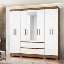 Guarda Roupa Casal 8 Portas com Espelho e 4 gavetas Belem Naturale / Branco - Moval