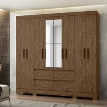 Guarda Roupa Casal 8 Portas com Espelho e 4 gavetas Castanho Wood Belem - Moval