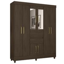 Guarda Roupa Casal 8 Portas com Pés e Espelho Munique Ébano Touch 82060EL Demóbile Guarda Roupa Casal 8 Portas com Pés e Espelho Munique Ébano Touch 82060EL Demóbile