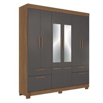 Guarda Roupa Casal 8 portas Curitiba com espelho Jatobá Grafite- Santos Andirá