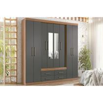 Guarda Roupa Casal 8 Portas e 4 Gavetas c/ Espelho Nápoles Jatoba/Grafitte - Santos Andirá