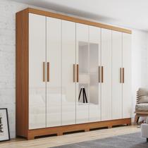 Guarda Roupa Casal 8 Portas e 4 Gavetas com Espeho Prime Bege/Cinamomo/Off White