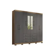 Guarda Roupa Casal 8 Portas e 6 Gavetas c/ Espelho e Pés Liverpool Jatoba/Grafitte - Santos Andirá Guarda Roupa Casal 8 Portas e 6 Gavetas c/ Espelho e Pés Liverpool Jatoba/Grafitte - Santos Andirá