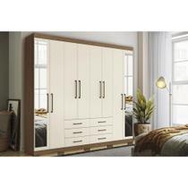 Guarda Roupa Casal 8 Portas e 6 Gavetas c/ Espelho e Pés Master 8.6 jatoba/Areia - Santos Andirá