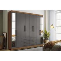 Guarda Roupa Casal 8 Portas e 6 Gavetas c/ Espelho e Pés Master 8.6 Jatoba/Grafitte - Santos Andirá
