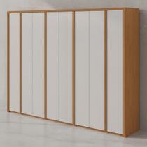 Guarda-Roupa Casal 8 Portas Logan 6 Gavetas 100% MDF Amêndoa Clean com Off White 2,70 m Calceiro Cabideiro