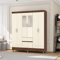 Guarda Roupa Casal Abruzzo 6 Portas de Bater 2 com Espelhos 2 Gavetas Nogueira/OffWhite G98 - Gran Belo