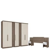 Guarda Roupa Casal Absolut Clear 7 Portas Rustic Off White e Cabeceira com Mesas de Cabeceira Formosa Glass Rustic -THB