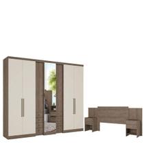 Guarda Roupa Casal Absolut Clear Glass 7 Portas Rustic Off White E Cabeceira Com Mesas De Cabeceira Formosa Rustic -thb