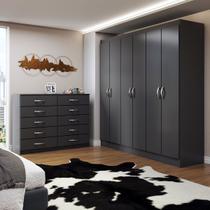 Guarda-Roupa Casal Aiden 6 Portas 2 Gavetas com Cômoda 10 Gavetas Preto - Panorama Móveis Guarda-Roupa Casal Aiden 6 Portas 2 Gavetas com Cômoda 10 Gavetas Preto - Panorama Móveis
