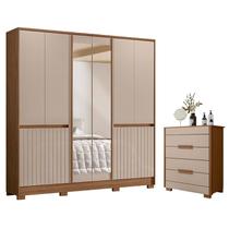 Guarda Roupa Casal Alasca e Cômoda Dhara Carvalho Fendi - Moval