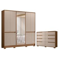 Guarda Roupa Casal Alasca e Cômoda Georgia Carvalho Fendi - Moval