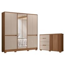 Guarda Roupa Casal Alasca e Cômoda Texas Carvalho Fendi - Moval
