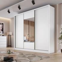 Guarda Roupa Casal Ambiente Medelim 3 Portas 6 Gavetas Neve com Espelho Novo Horizonte