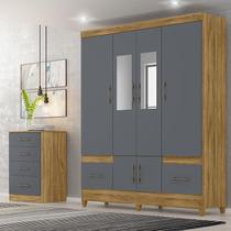 Guarda Roupa Casal Ambiente MS912 com espelho e Cômoda MS913 Freijó Cinza Moval