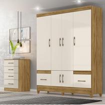 Guarda Roupa Casal Ambiente MS912 e Cômoda MS913 Freijó Off White Moval Guarda Roupa Casal Ambiente MS912 e Cômoda MS913 Freijó Off White Moval