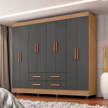 Guarda Roupa Casal Ambiente Porto 8 Portas Nature Cinza Móveis Leão