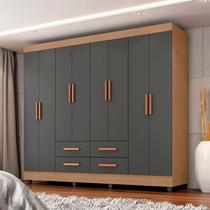 Guarda Roupa Casal Ambiente Porto 8 Portas Nature Cinza Móveis Leão