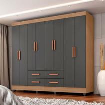 Guarda Roupa Casal Ambiente Porto 8 Portas Nature Cinza - Móveis Leão