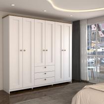 Guarda-Roupa Casal Americano 6 Portas 3 Gavetas Branco/Ipê - Panorama Móveis