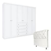 Guarda Roupa Casal Americano com Cabeceira Daiana 140 cm Branco Henn
