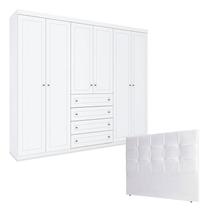 Guarda Roupa Casal Americano com Cabeceira Luiza 140 cm Branco Henn