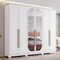 Guarda-Roupa Casal Americano Prime 6 Portas 6 Gavetas com Espelho Branco - Henn