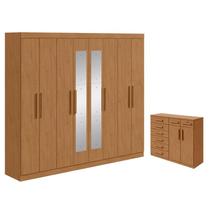 Guarda Roupa Casal Andara Soft com Espelho e Cômoda Sapateira Toronto Amêndoa Clean Lopas