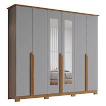 Guarda Roupa Casal Andréas 6 Portas Cinza/Nature com Espelho - Móveis Henn